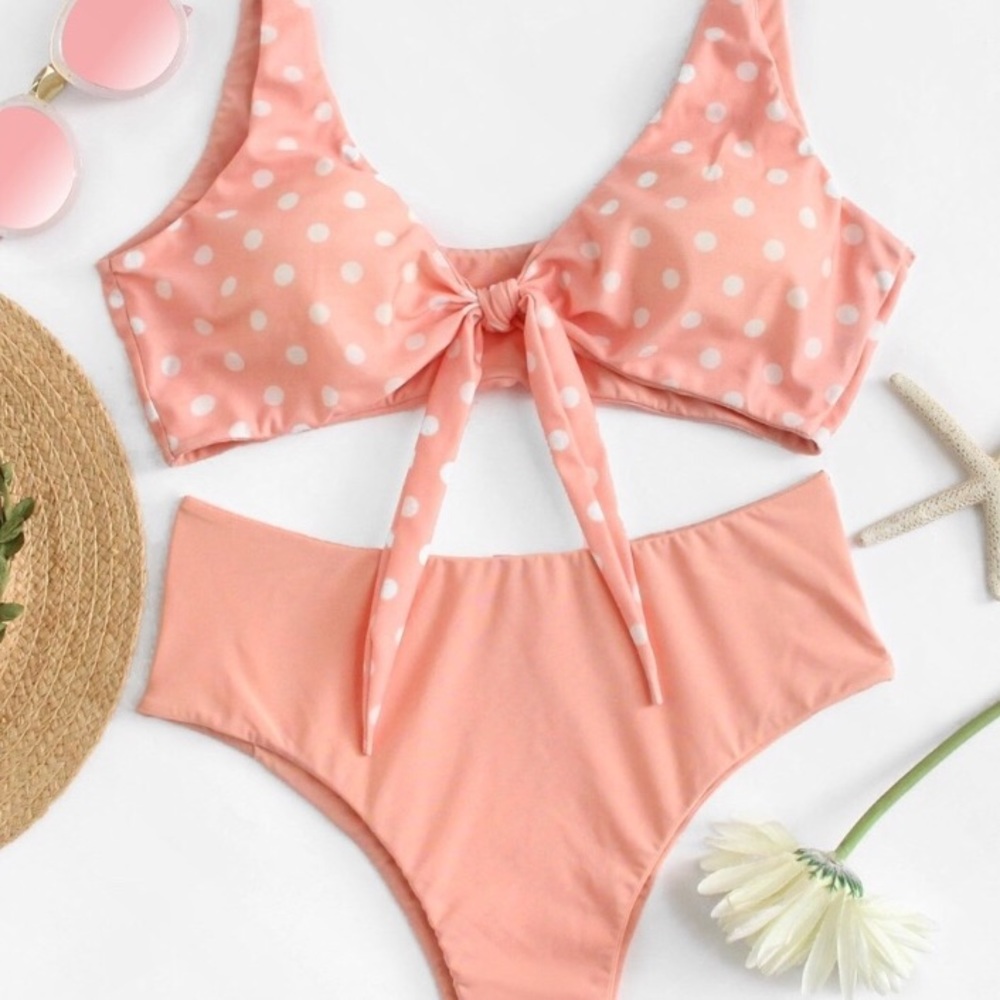 Pink Polka Dot High Waist Bikini